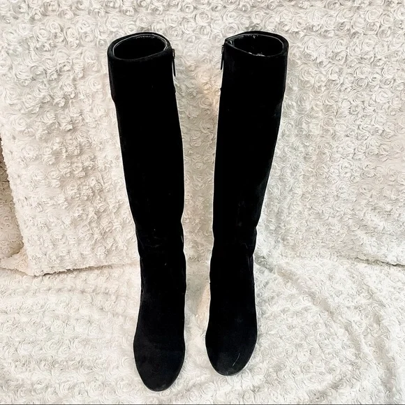 Aquatalia Tall Quilted Black Wedge Heel Boots - Picture 6 of 13